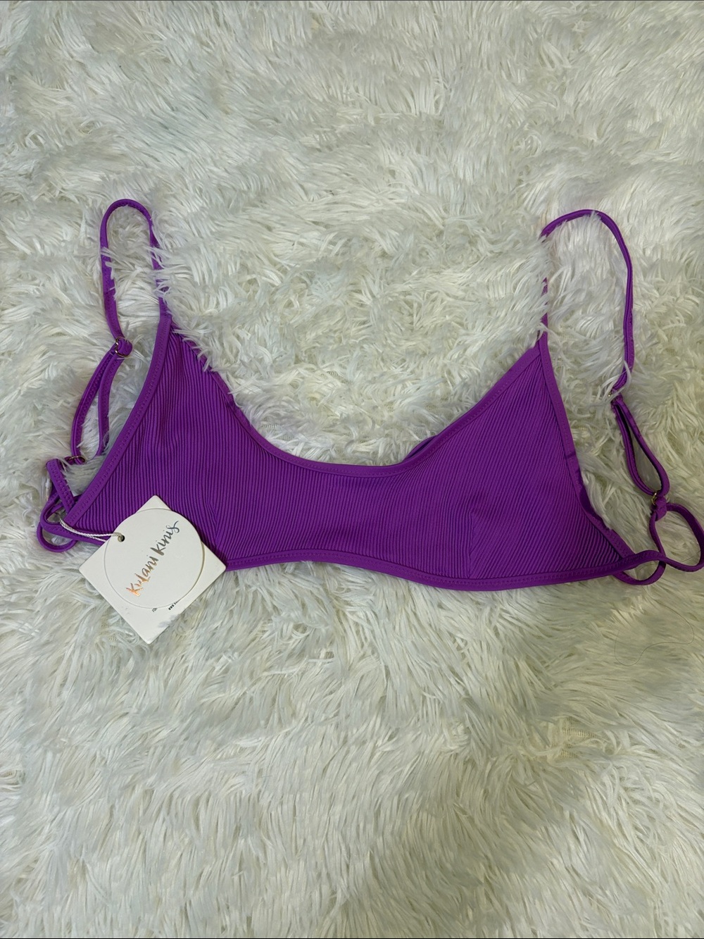 Kulani Kinis Ribbed Minimal Tie Back Swim Top in Violet